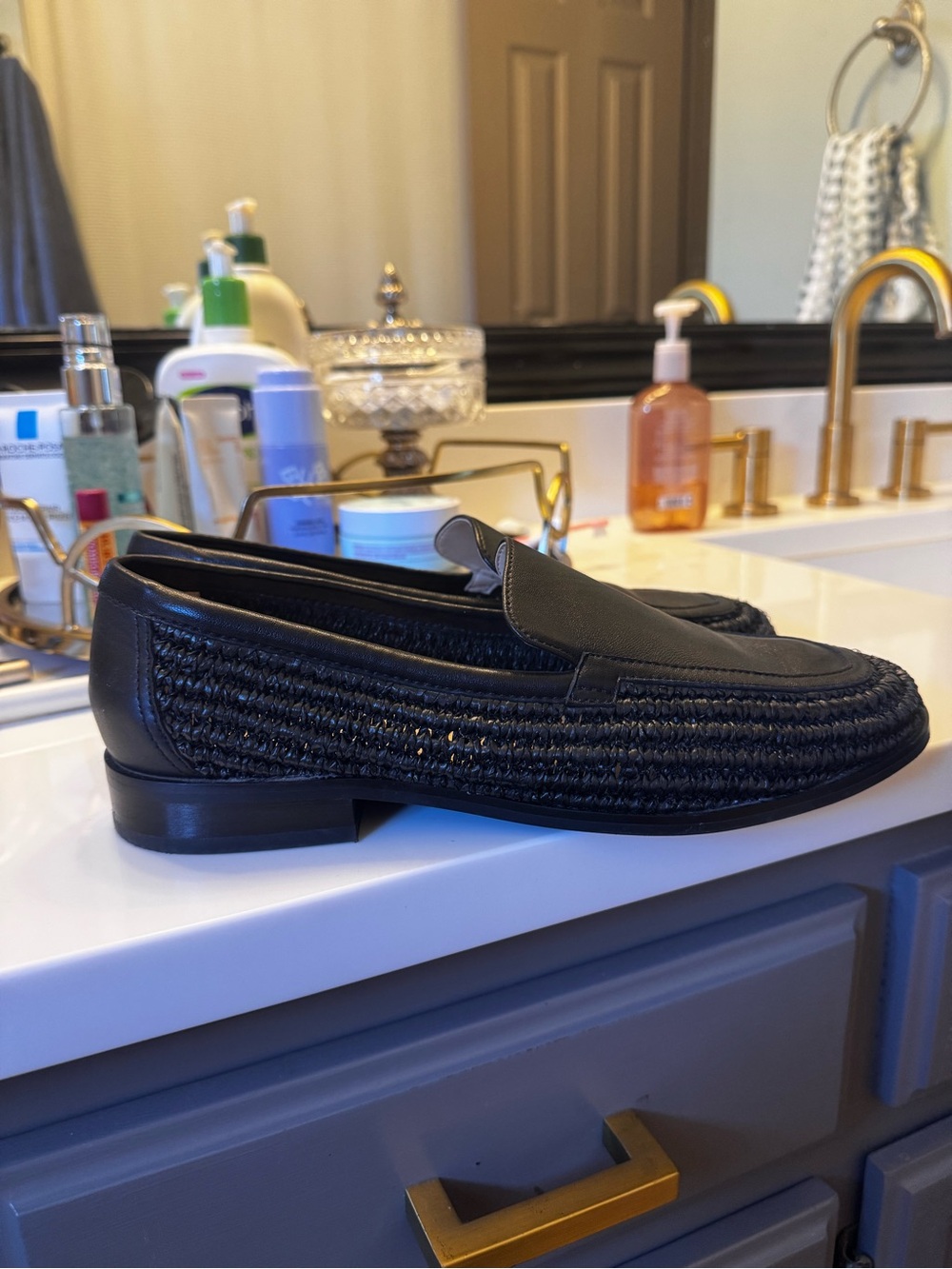 LIVERPOOL LA leather and raffia tustin loafers